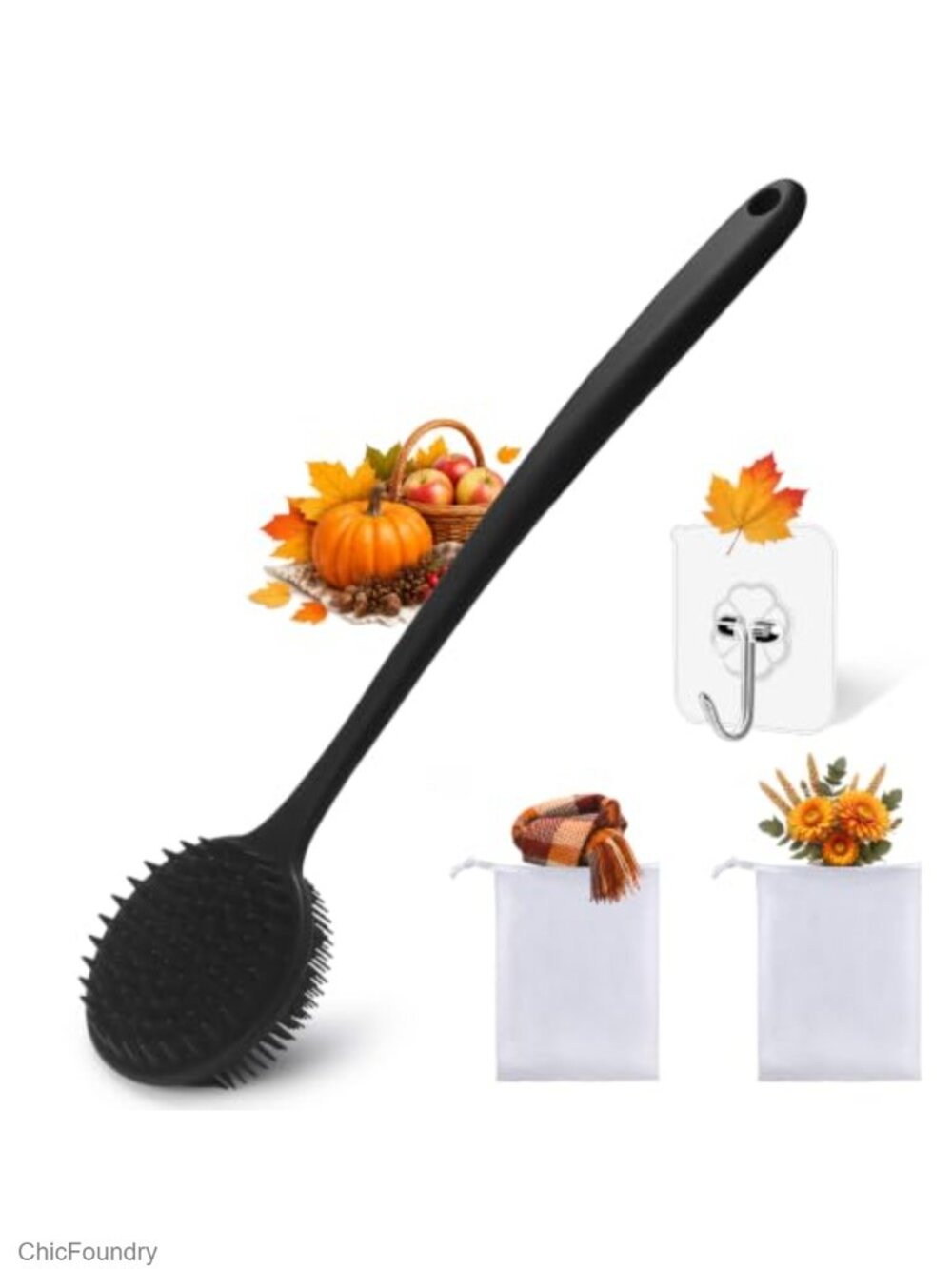 Dual-Sided Silicone Body Scrubber Exfoliating Massage Shower Brush with Long